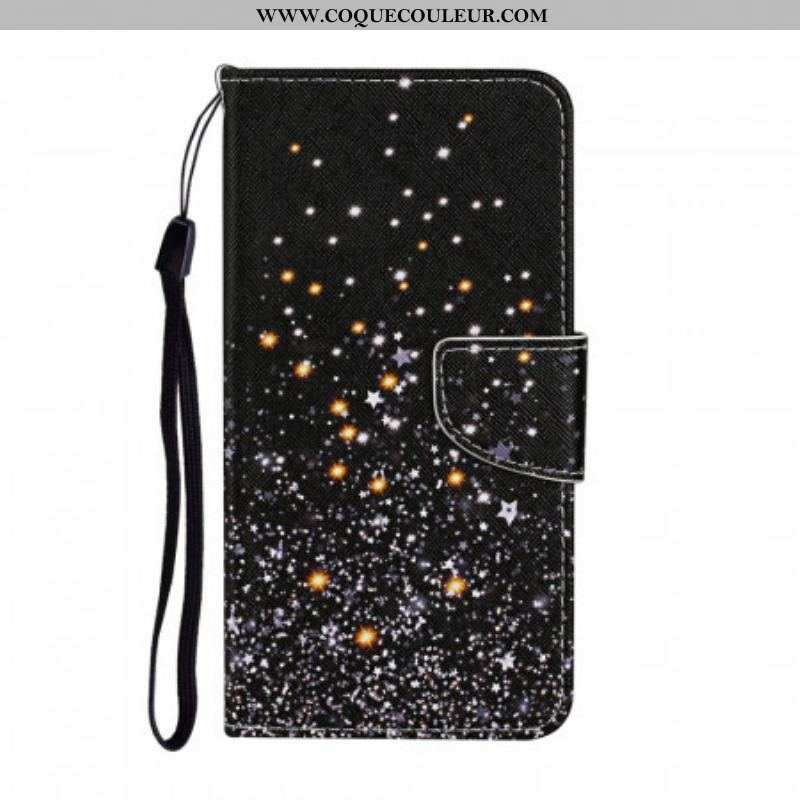 Housse Samsung Galaxy S22 Plus 5G Étoiles et Paillettes avec Lanière