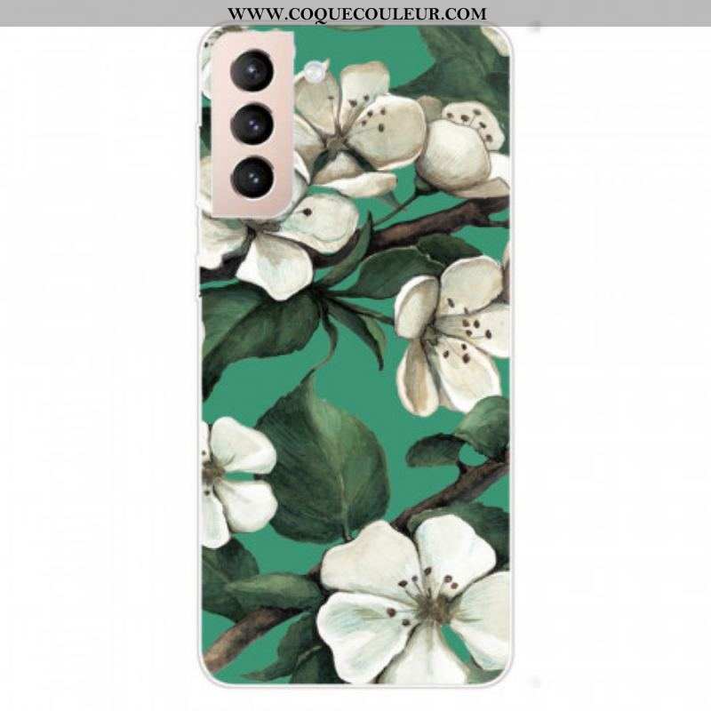 Coque Samsung Galaxy S22 Plus 5G Fleurs Blanches Peintes