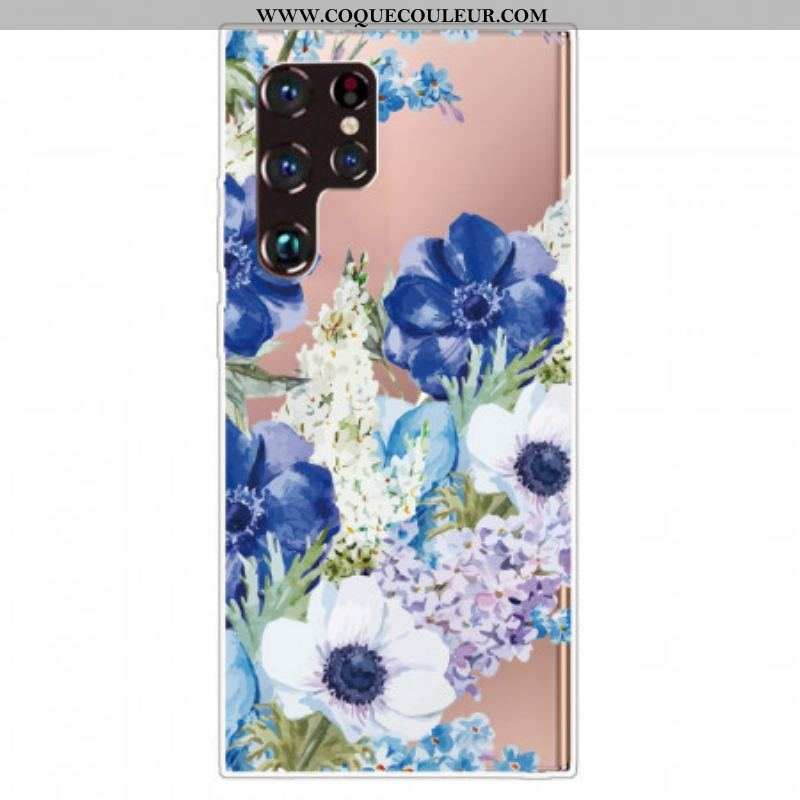 Coque Samsung Galaxy S22 Ultra 5G Fleurs Bleues Aquarelle