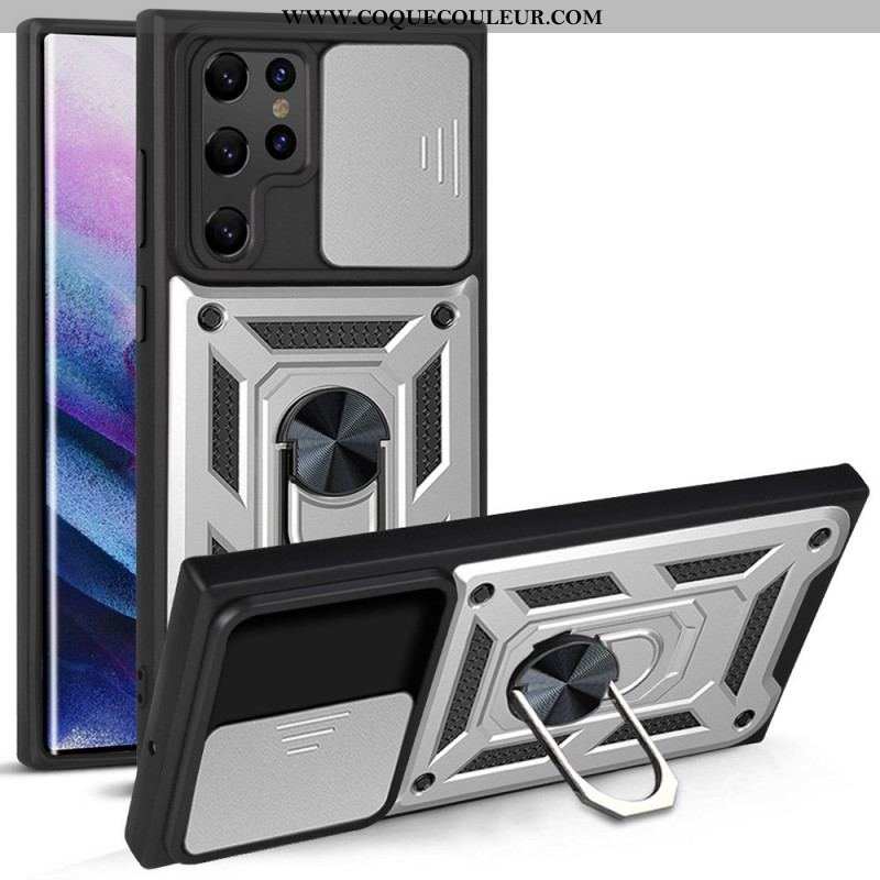 Coque Samsung Galaxy S22 Ultra 5G Support et Protège-Lentilles Design