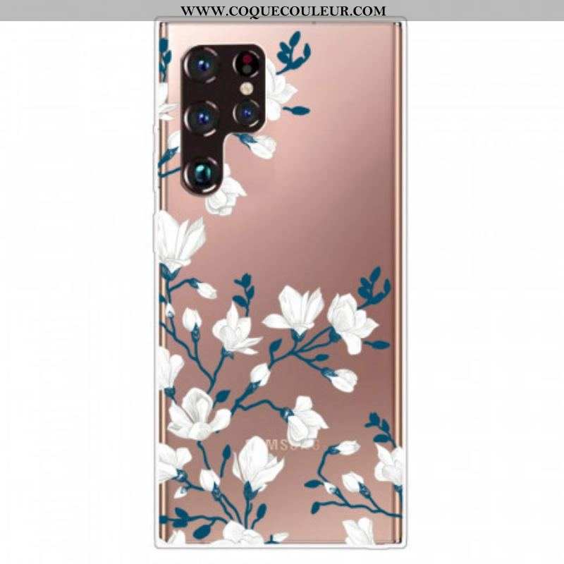 Coque Samsung Galaxy S22 Ultra 5G Transparente Fleurs Blanches