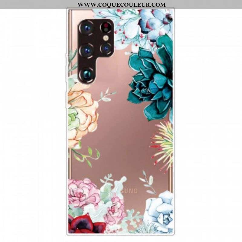 Coque Samsung Galaxy S22 Ultra 5G Transparente Fleurs Aquarelle