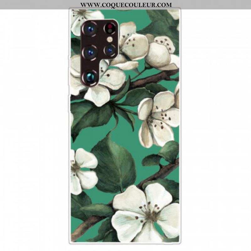 Coque Samsung Galaxy S22 Ultra 5G Fleurs Blanches Peintes