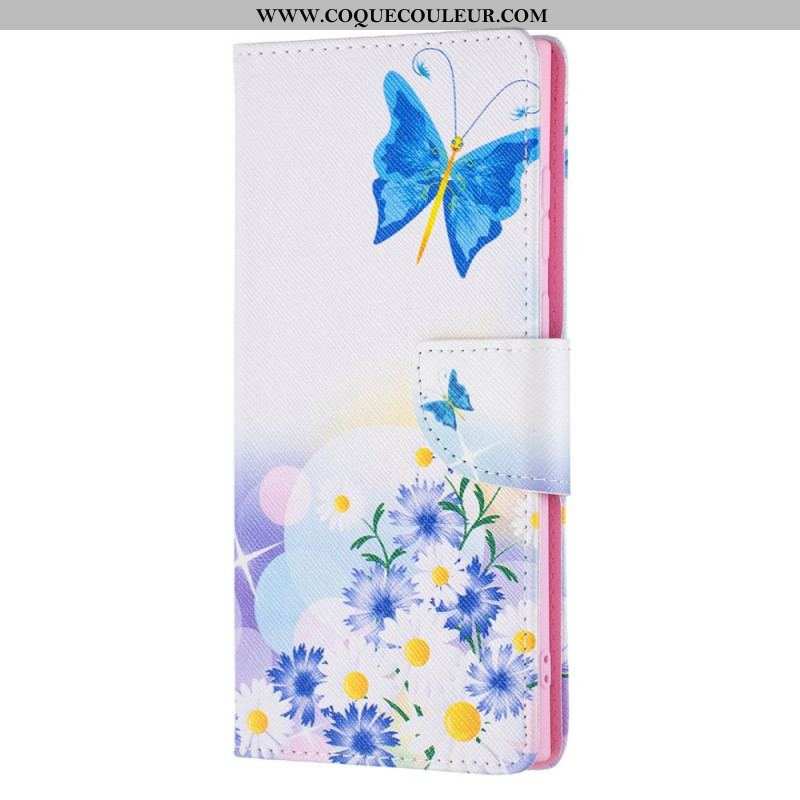 Housse Samsung Galaxy S22 Ultra 5G Papillons et Fleurs Peints