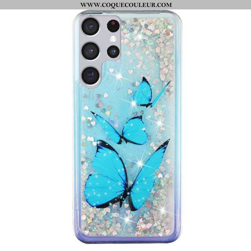 Coque Samsung Galaxy S22 Ultra 5G Paillettes Papillons