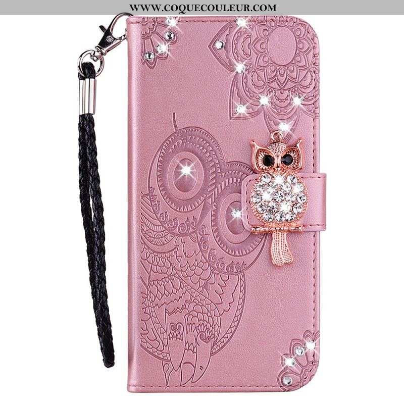 Housse Samsung Galaxy S22 Ultra 5G Hibou Mandala et Breloque