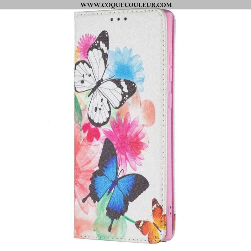 Housse Samsung Galaxy S22 Ultra 5G Papillons et Fleurs Peints