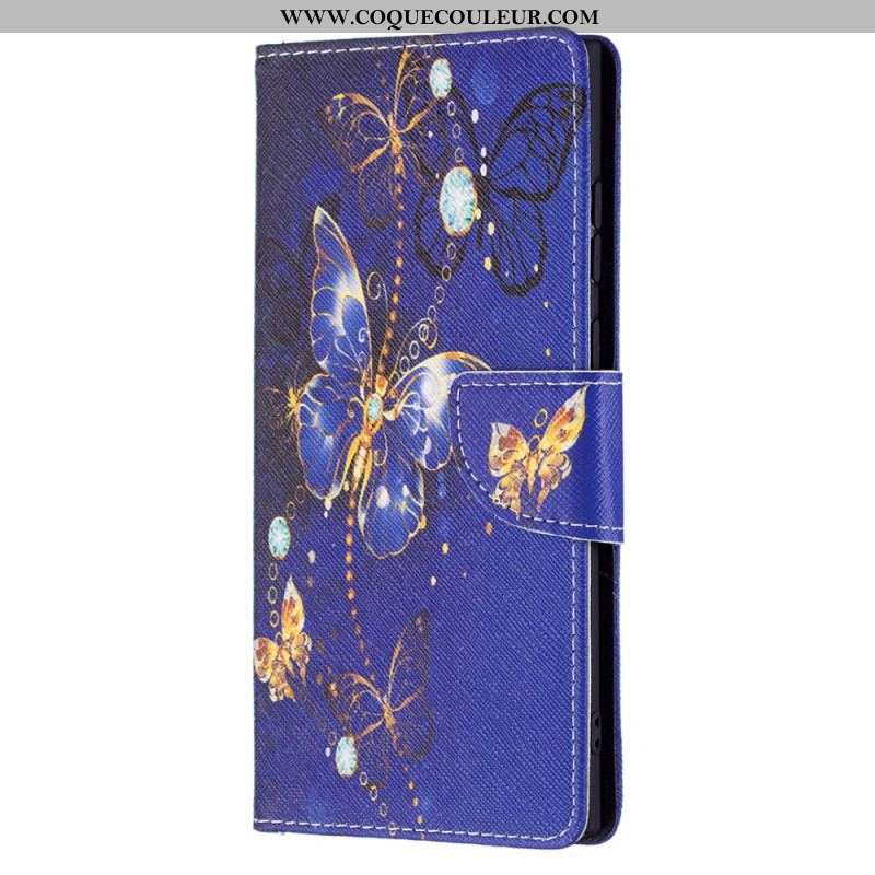 Housse Samsung Galaxy S22 Ultra 5G Papillons Dorés