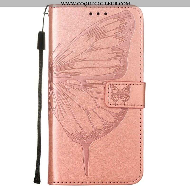 Housse Samsung Galaxy S22 Ultra 5G Papillon Design avec Lanière