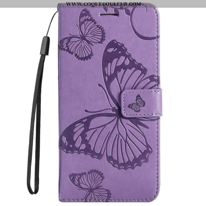 Housse Samsung Galaxy S22 Ultra 5G Papillons Géants à Lanière