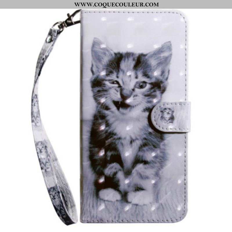 Housse Samsung Galaxy S23 5G Chaton Gris à Lanière