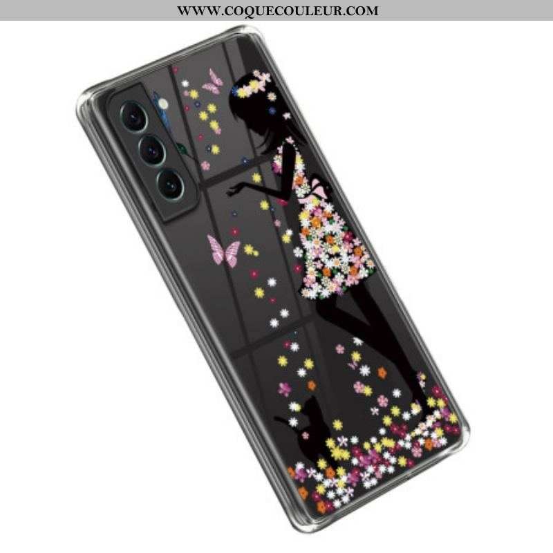 Coque Samsung Galaxy S23 5G Transparente Jeune Fille Fleurie