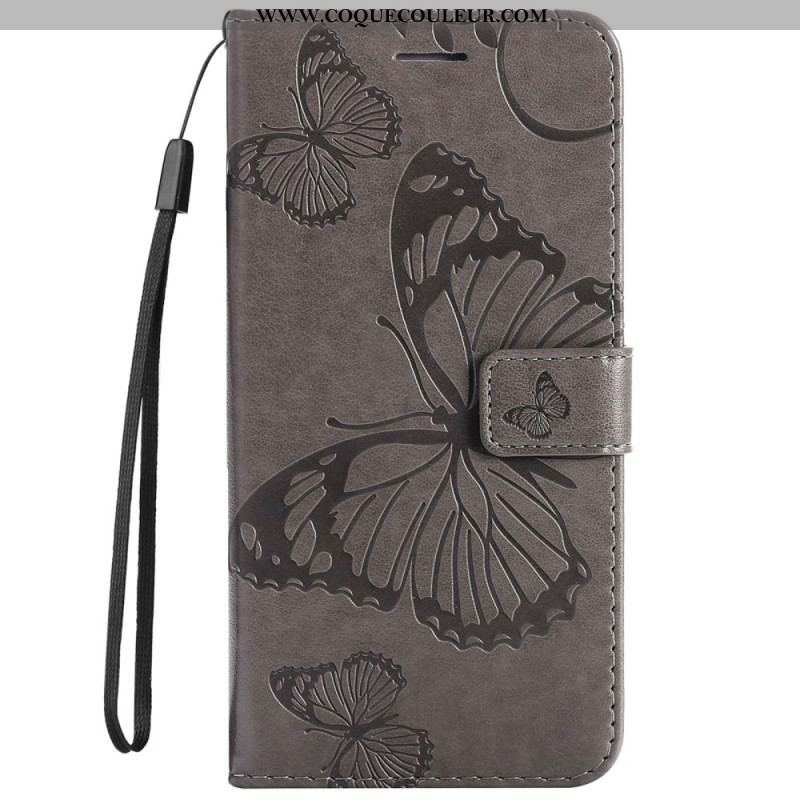 Housse Samsung Galaxy S23 5G Papillons Géants à Lanière