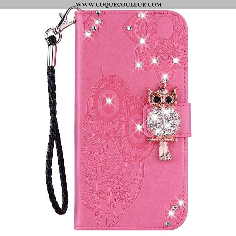 Housse Samsung Galaxy S23 5G Hibou Mandala et Breloque