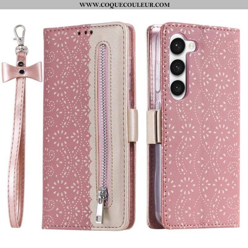 Housse Samsung Galaxy S23 5G Dentelle Porte-Monnaie à Lanière