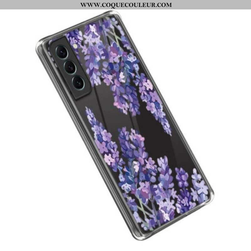 Coque Samsung Galaxy S23 5G Transparente Fleurs Violettes