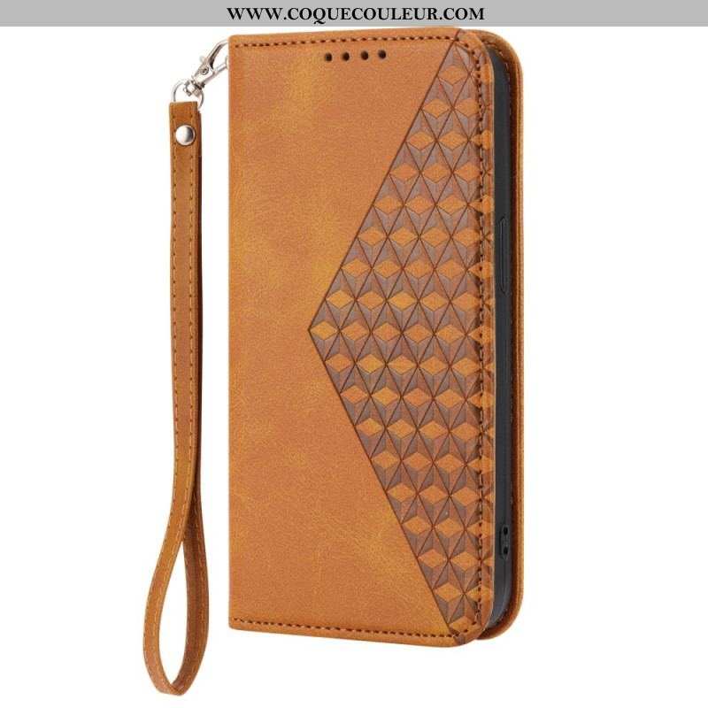 Flip Cover Samsung Galaxy S23 Plus 5G Motif 3D à Lanière