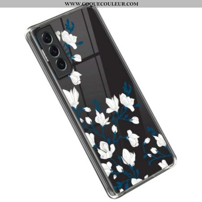 Coque Samsung Galaxy S23 Plus 5G Transparente Fleurs Blanches