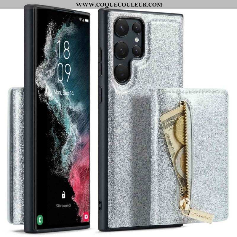 Coque Samsung Galaxy S23 Ultra 5G Porte-Cartes Détachable Paillettes