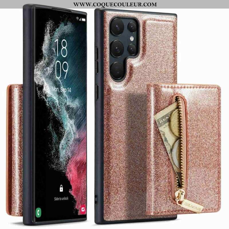 Coque Samsung Galaxy S23 Ultra 5G Porte-Cartes Détachable Paillettes