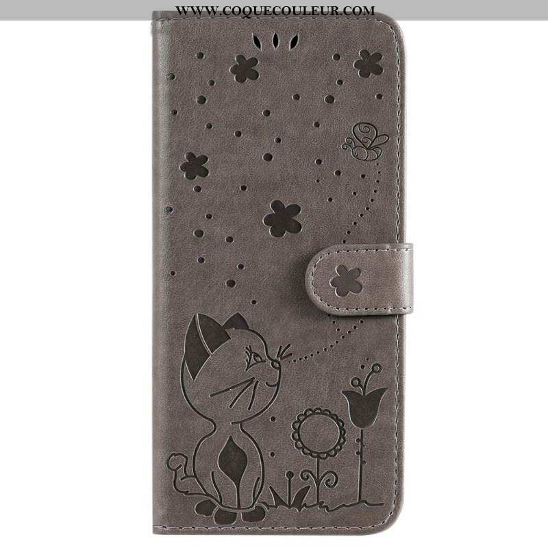 Housse Samsung Galaxy S23 Ultra 5G Chat et Abeilles à Lanière