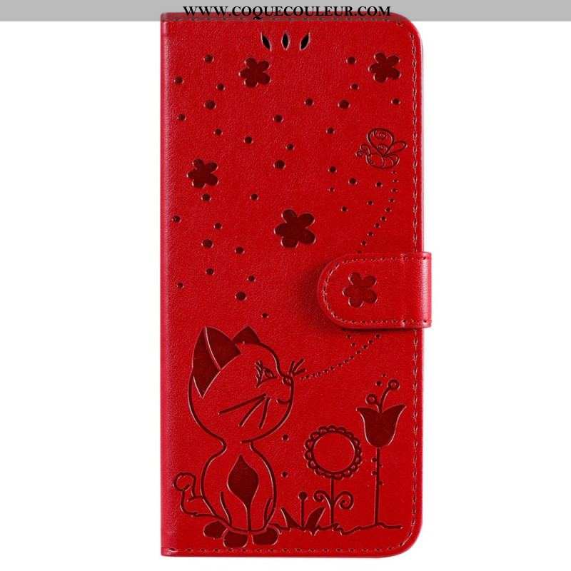 Housse Samsung Galaxy S23 Ultra 5G Chat et Abeilles à Lanière