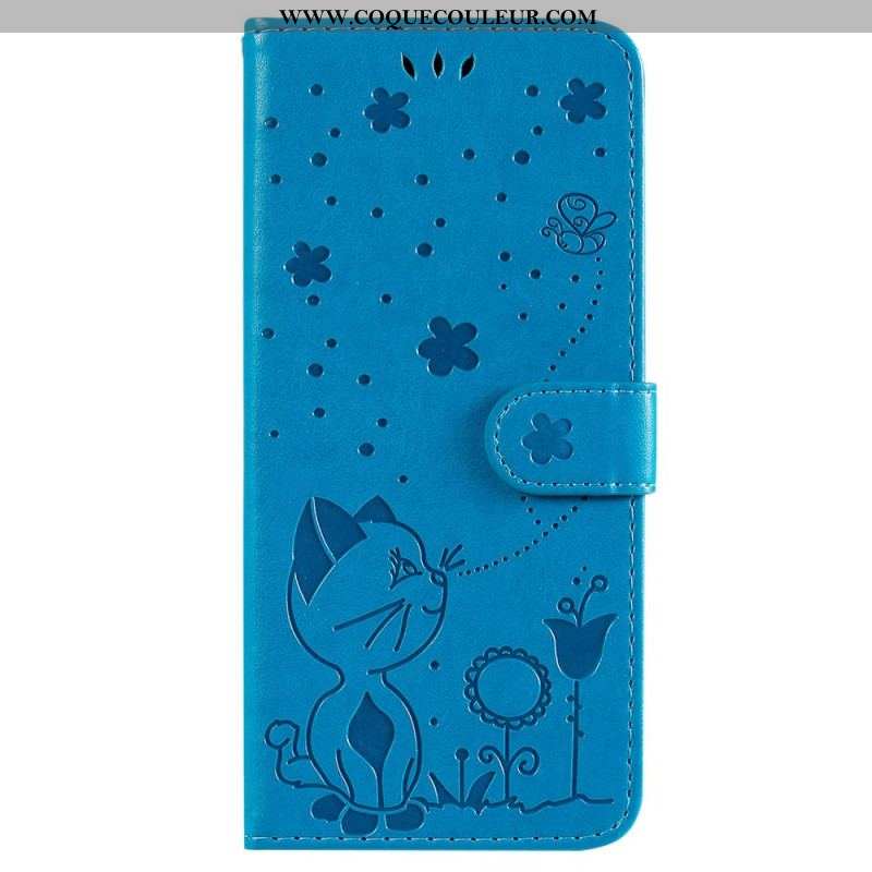 Housse Samsung Galaxy S23 Ultra 5G Chat et Abeilles à Lanière