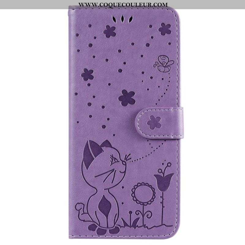 Housse Samsung Galaxy S23 Ultra 5G Chat et Abeilles à Lanière
