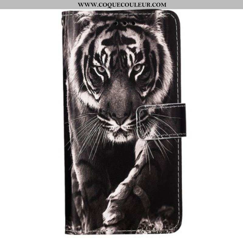 Housse Samsung Galaxy S23 Ultra 5G Tigre de Nuit à Lanière