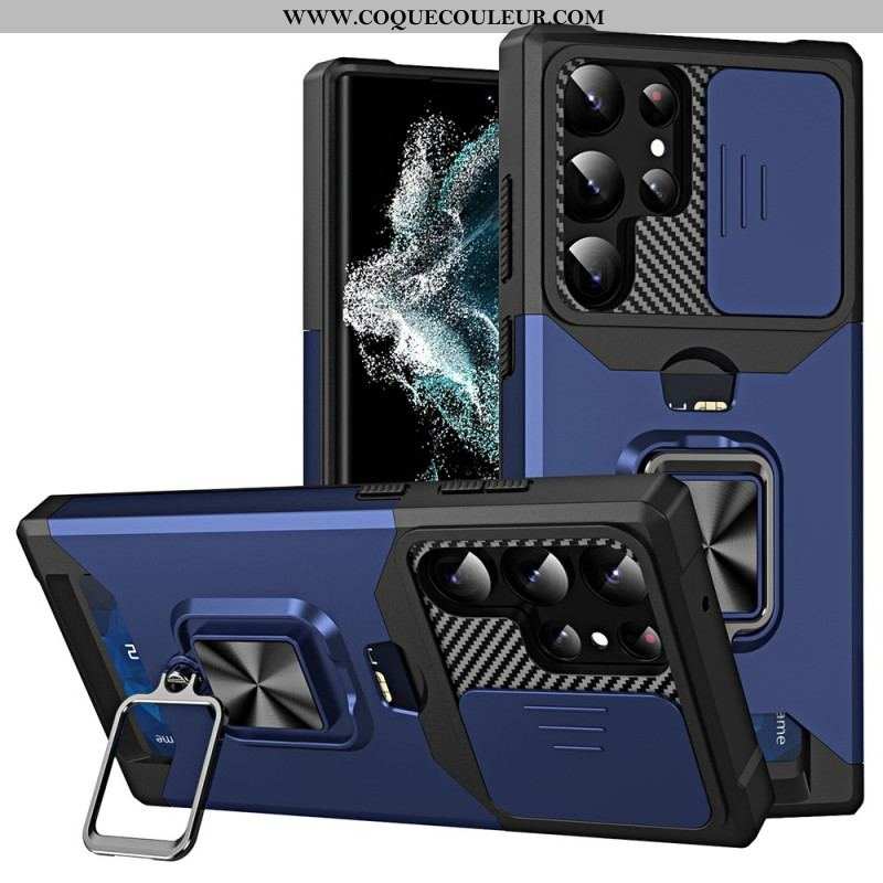 Coque Samsung Galaxy S23 Ultra 5G Protège Lentilles, Porte-Carte et Support