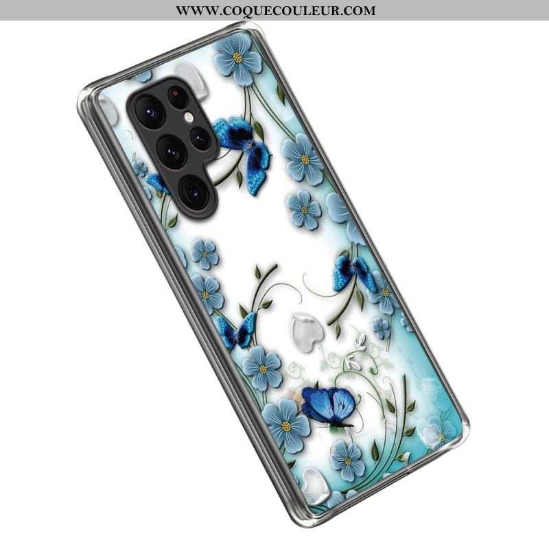 Coque Samsung Galaxy S23 Ultra 5G Papillons Bleus