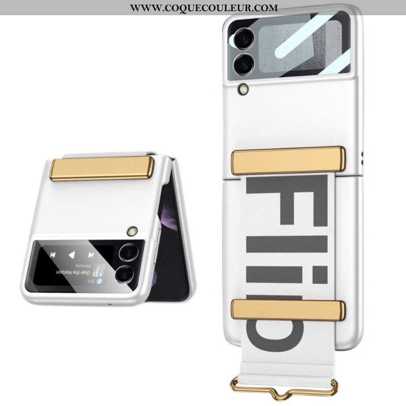 Coque Samsung Galaxy Z Flip 3 5G Verre Trempé et Sangle Lettres GKK