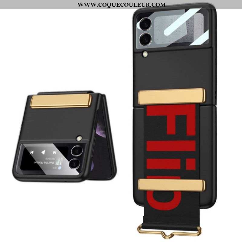 Coque Samsung Galaxy Z Flip 3 5G Verre Trempé et Sangle Lettres GKK