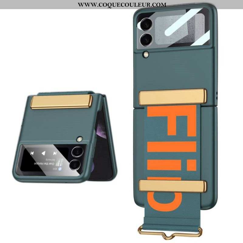 Coque Samsung Galaxy Z Flip 3 5G Verre Trempé et Sangle Lettres GKK