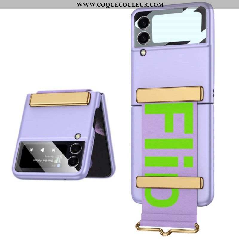Coque Samsung Galaxy Z Flip 3 5G Verre Trempé et Sangle Lettres GKK