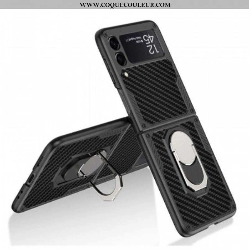 Coque Samsung Galaxy Z Flip 3 5G Anneau-Support Carbone GKK