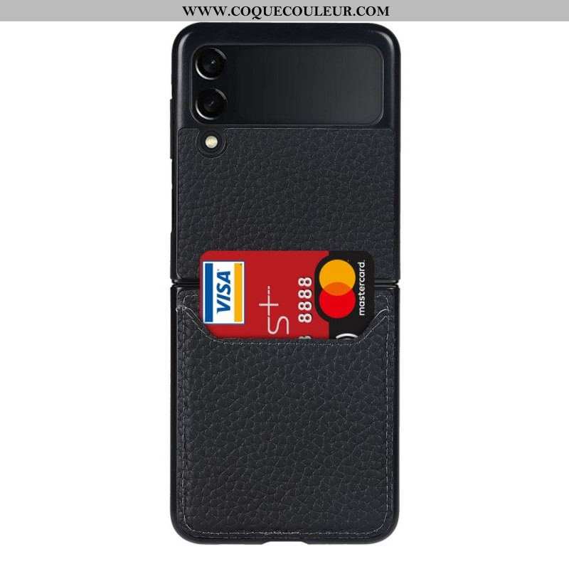 Coque Samsung Galaxy Z Flip 3 5G Véritable Cuir Litchi Porte-Carte