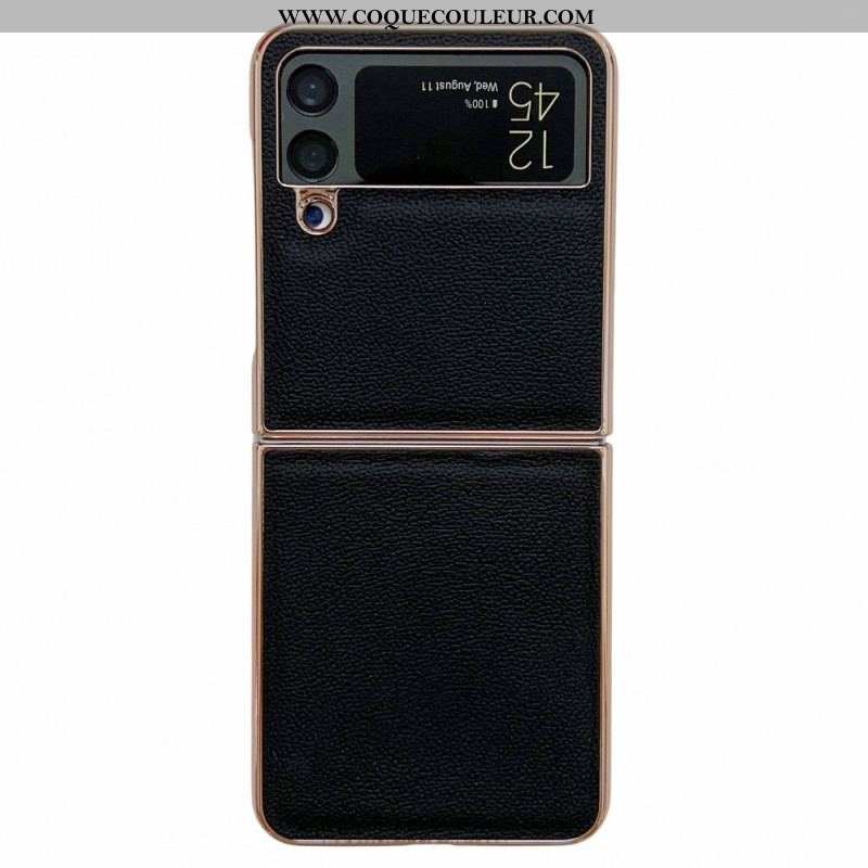 Coque Samsung Galaxy Z Flip 4 Vrai Cuir Rebords Dorés