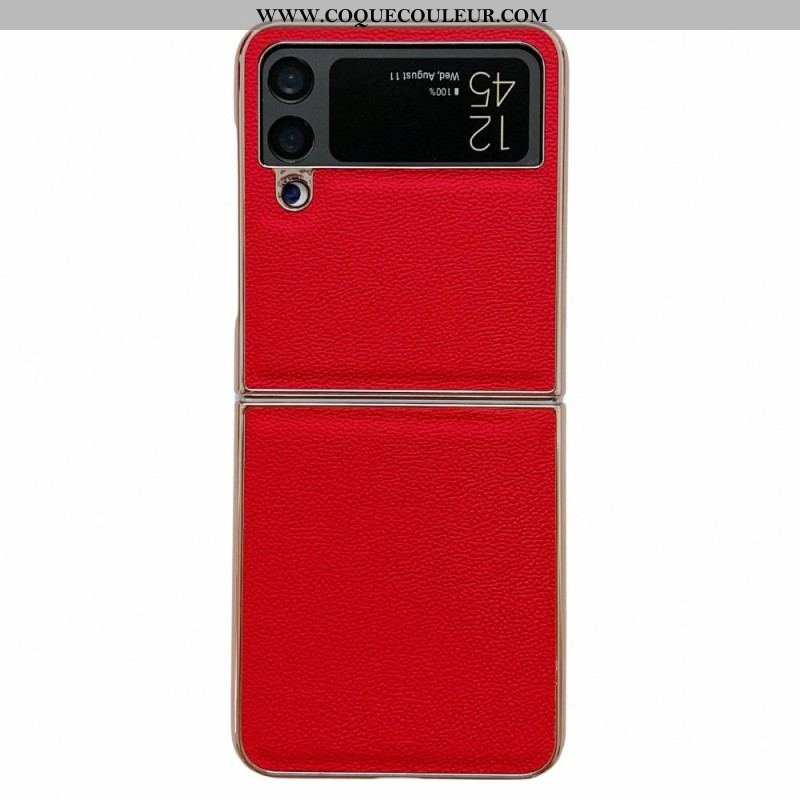 Coque Samsung Galaxy Z Flip 4 Vrai Cuir Rebords Dorés