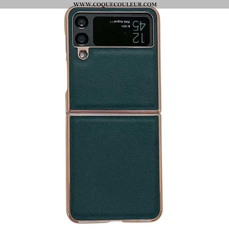 Coque Samsung Galaxy Z Flip 4 Vrai Cuir Rebords Dorés