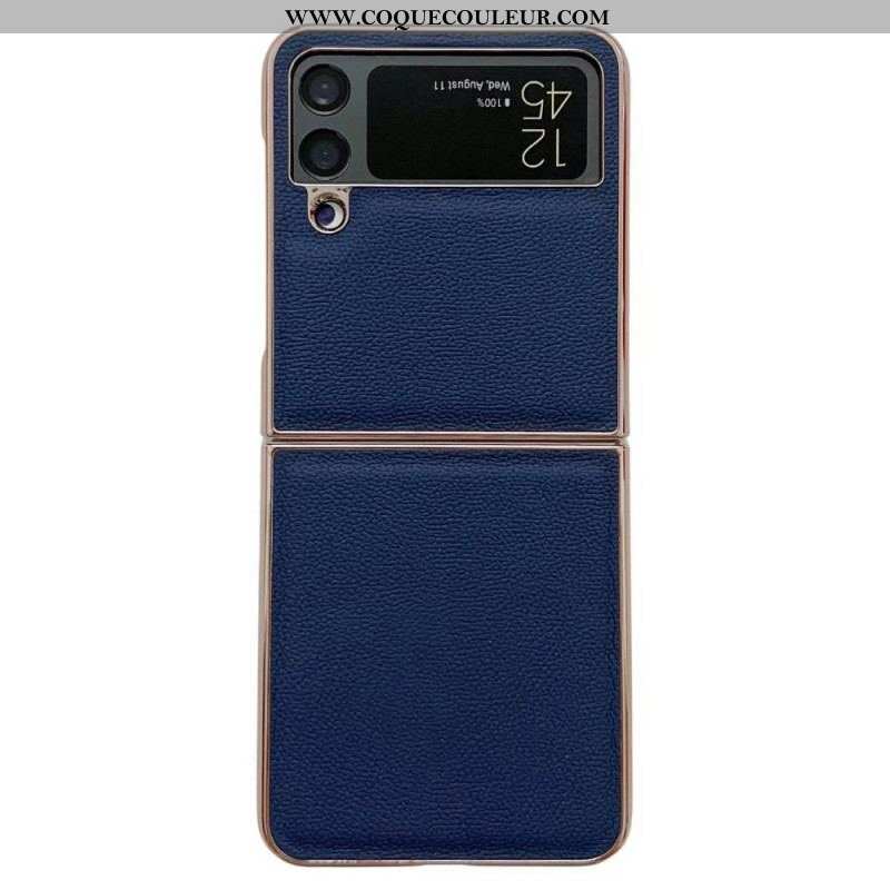 Coque Samsung Galaxy Z Flip 4 Vrai Cuir Rebords Dorés