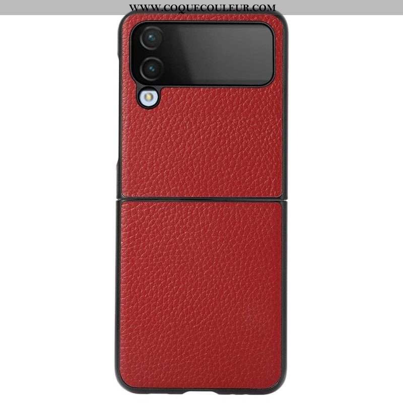 Coque Samsung Galaxy Z Flip 4 Cuir Véritable Litchi