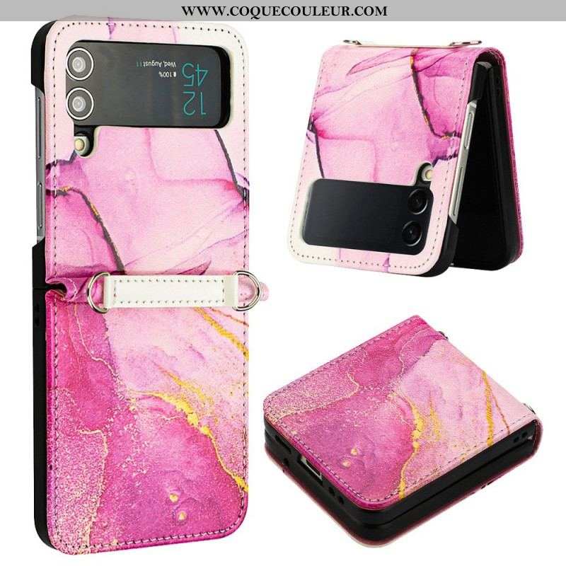 Coque Samsung Galaxy Z Flip 4 Effet Cuir Marbre