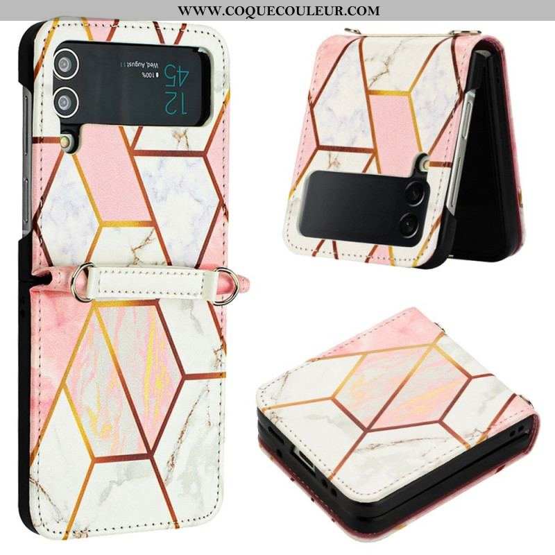 Coque Samsung Galaxy Z Flip 4 Effet Cuir Marbre
