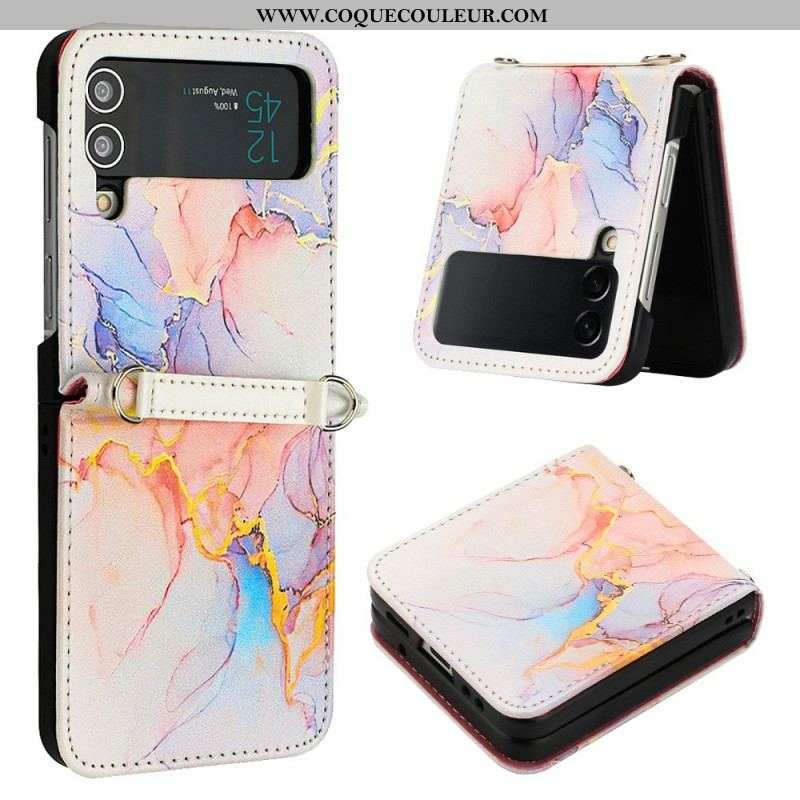 Coque Samsung Galaxy Z Flip 4 Effet Cuir Marbre