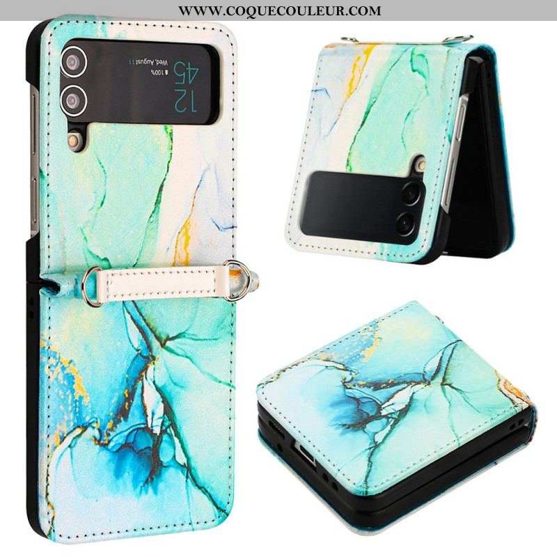 Coque Samsung Galaxy Z Flip 4 Effet Cuir Marbre