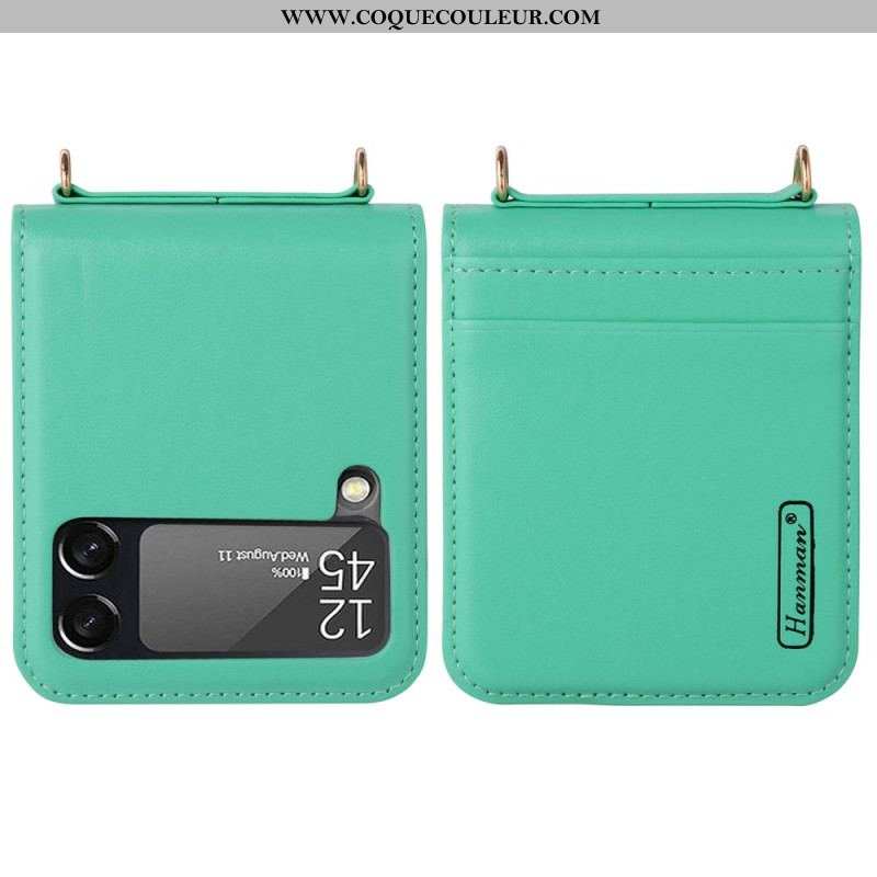 Coque Samsung Galaxy Z Flip 4 Style Cuir avec Lanière