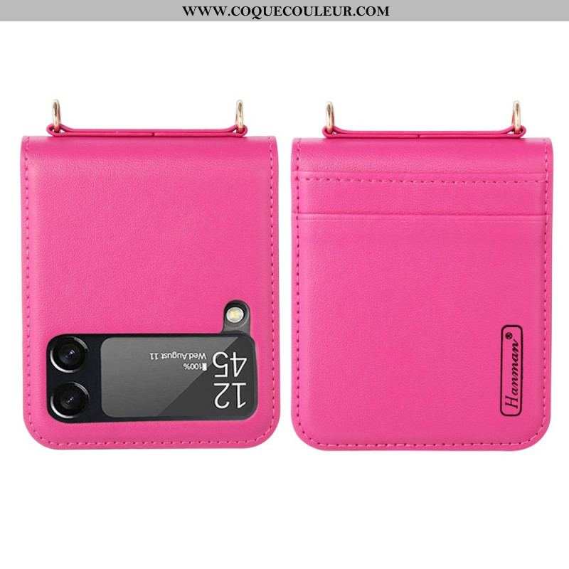 Coque Samsung Galaxy Z Flip 4 Style Cuir avec Lanière