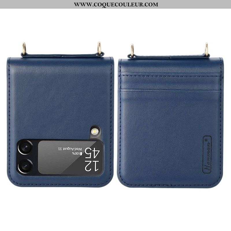 Coque Samsung Galaxy Z Flip 4 Style Cuir avec Lanière