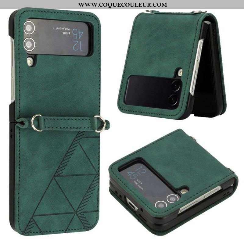 Coque Samsung Galaxy Z Flip 4 Simili Cuir Triangles